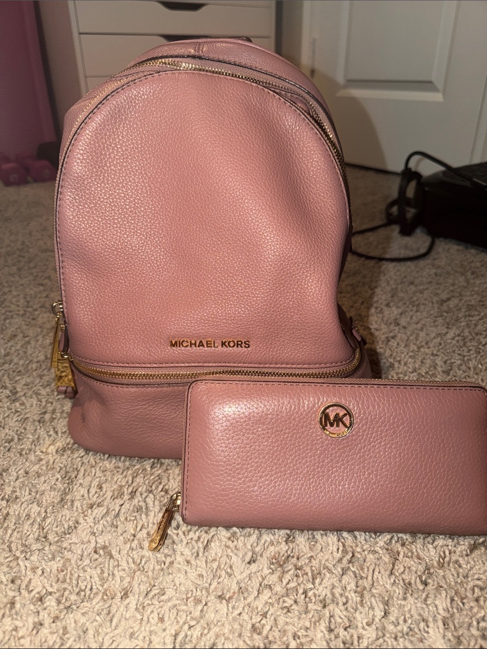 Michael Kors Dusty Pink Leather Backpack with Matching Wallet